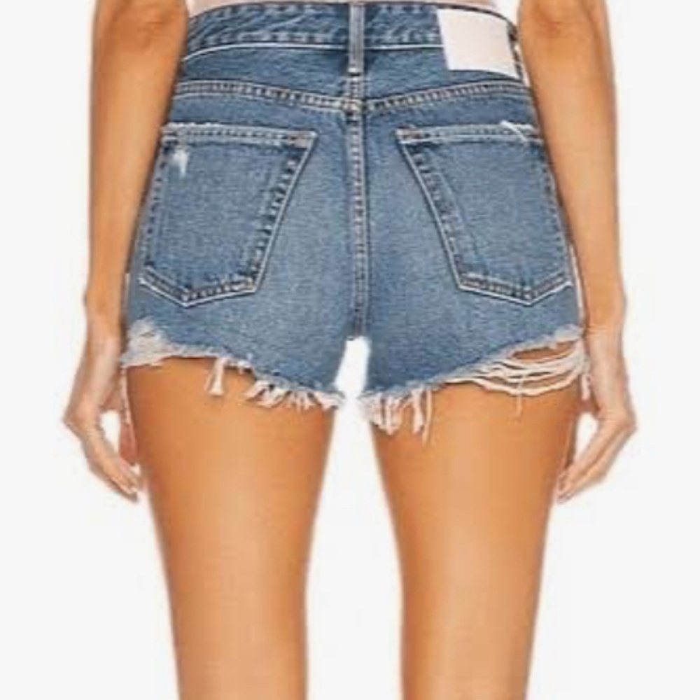 GRLFRND HIGH RISE CUT OFF BUTTONFLY PREMIUM DENIM DISTRESSED SHORTS